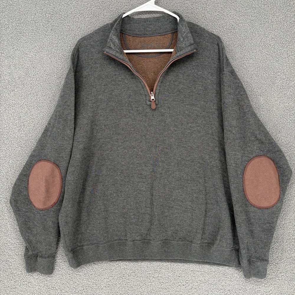 Cremieux Mens Gray Quarter Zip Pullover Sweater with Elbow Patches Size XXL